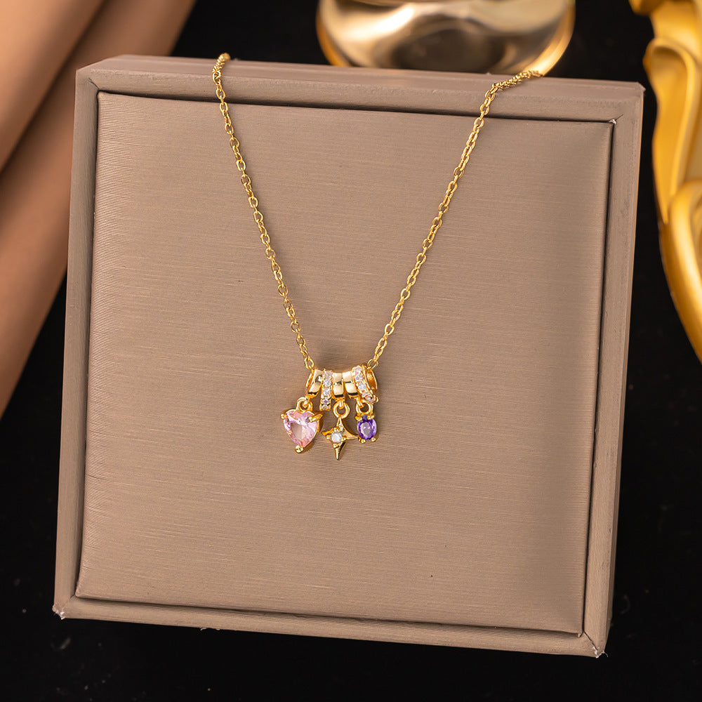 Multi Color Designer Multi Charm Gold CZ Stainless Steel Pendant Bulk