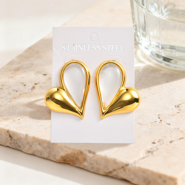 Luxury Heart Rose Quartz Gold Anti Tarnish Copper Stud Earrings Bulk Secondary image