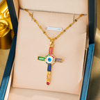 Designer Multi Color Evil Eye Cross Gold Plated CZ Copper Necklace Bulk