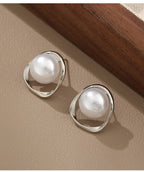 Designer White Pearl Gold Silver Oval Stud Earrings For Women Bulk