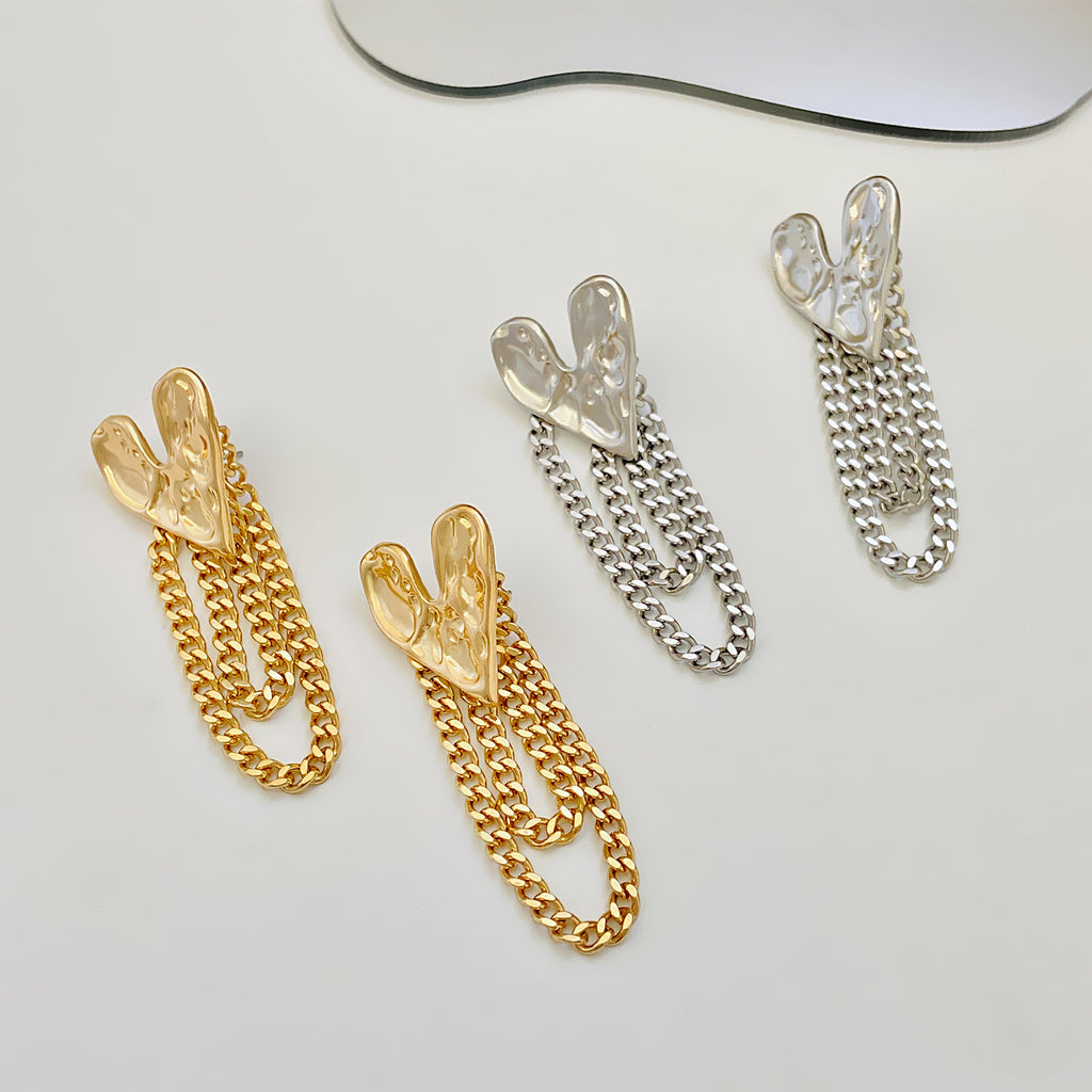 Chunky Heart Chain Gold Silver Plated Hoop Earrings For Women Wholesale