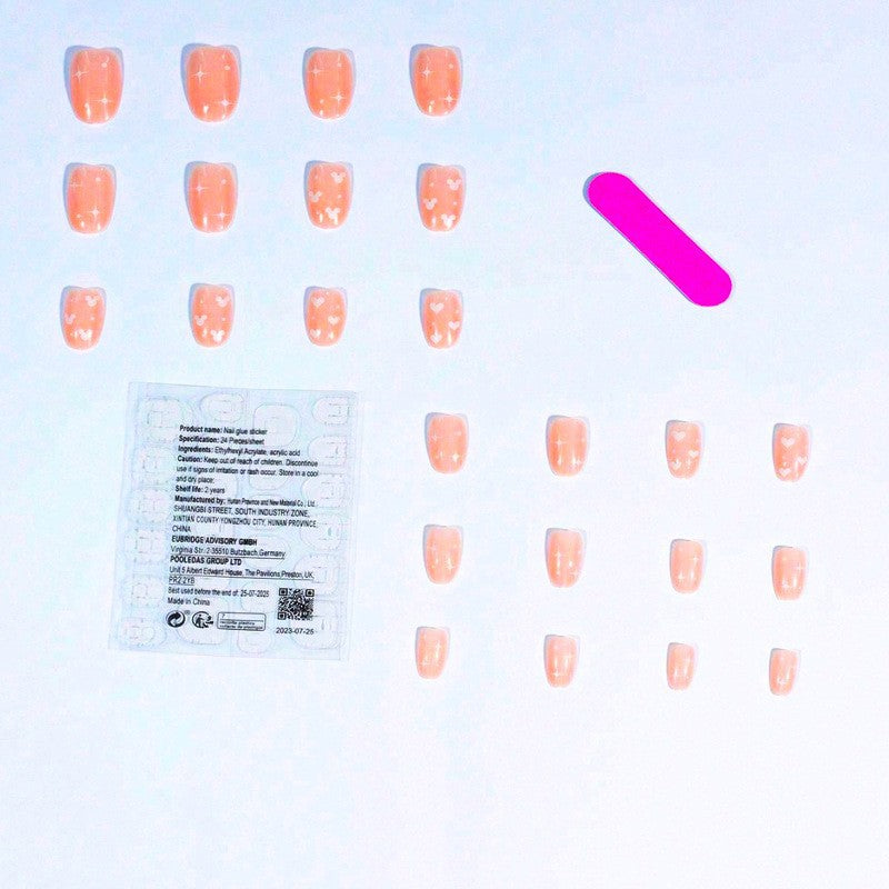 Heart Star Baby Pink Finger Nail Pack Of 10 + Extra 14 For Women Bulk
