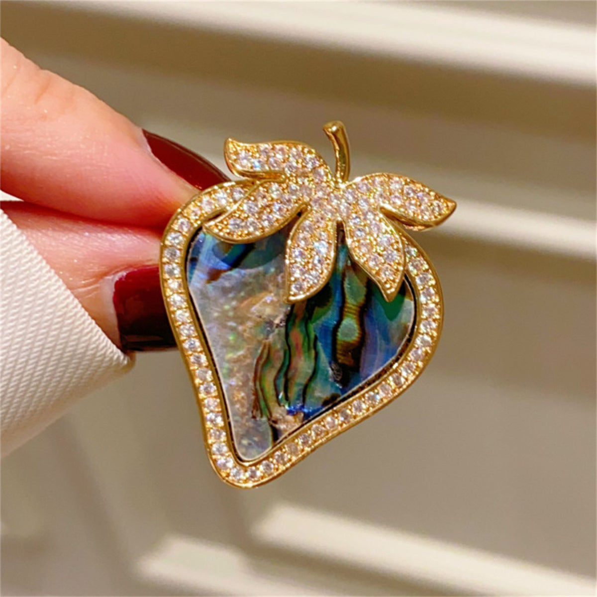 Multi Color Designer Strawberry Gold Abalone Shell Copper Brooch Bulk