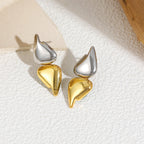 Modern Dual Tone Leaf Gold Silver Stainless Steel Stud Earrings Bulk