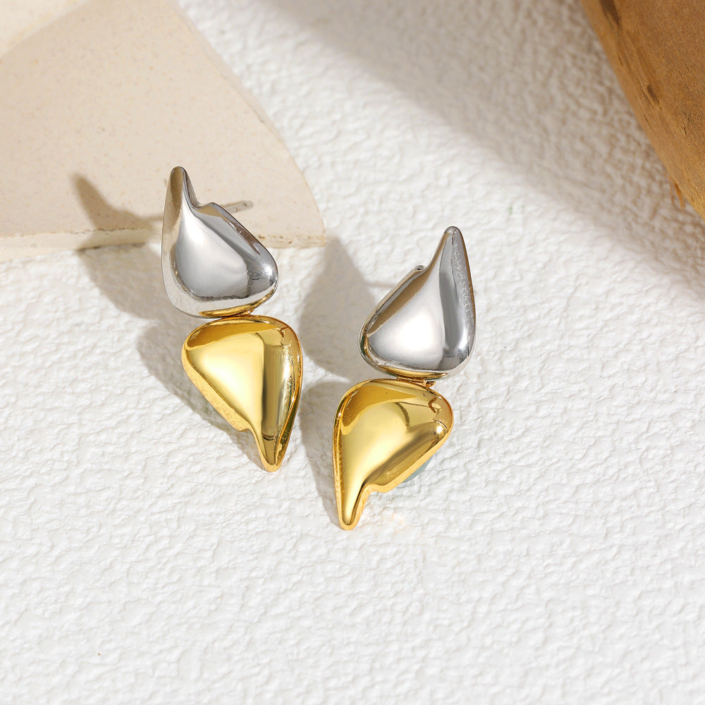 Modern Dual Tone Leaf Gold Silver Stainless Steel Stud Earrings Bulk