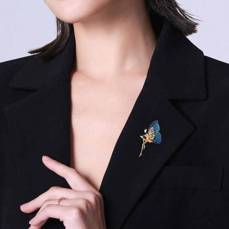 Fairy Butterfly Style Gold Plated CZ Copper Anti Tarnish Brooch Bulk