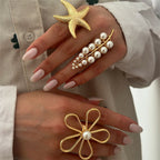 Leaf Pearl 18K Gold White Anti Tarnish Adjustable Ring For Women Bulk