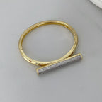 Designer Gold Plated CZ T-Bar Open Cuff Copper Bracelet For Women Bulk