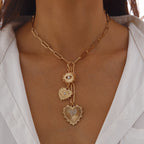 Heart Evil Eye 18K Gold Silver CZ Charm Necklace Chain Bulk