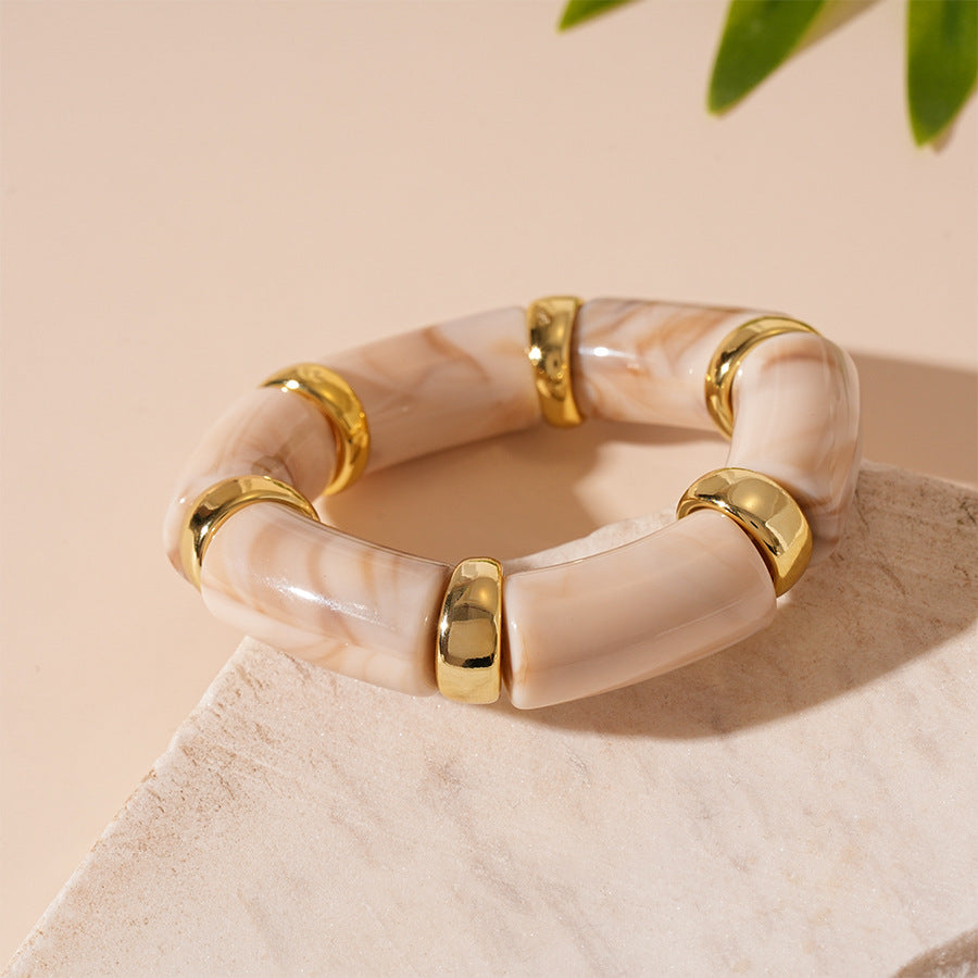 Acrylic Bamboo 18K Gold Blue Beads Stackable Adjustable Bracelet Bulk