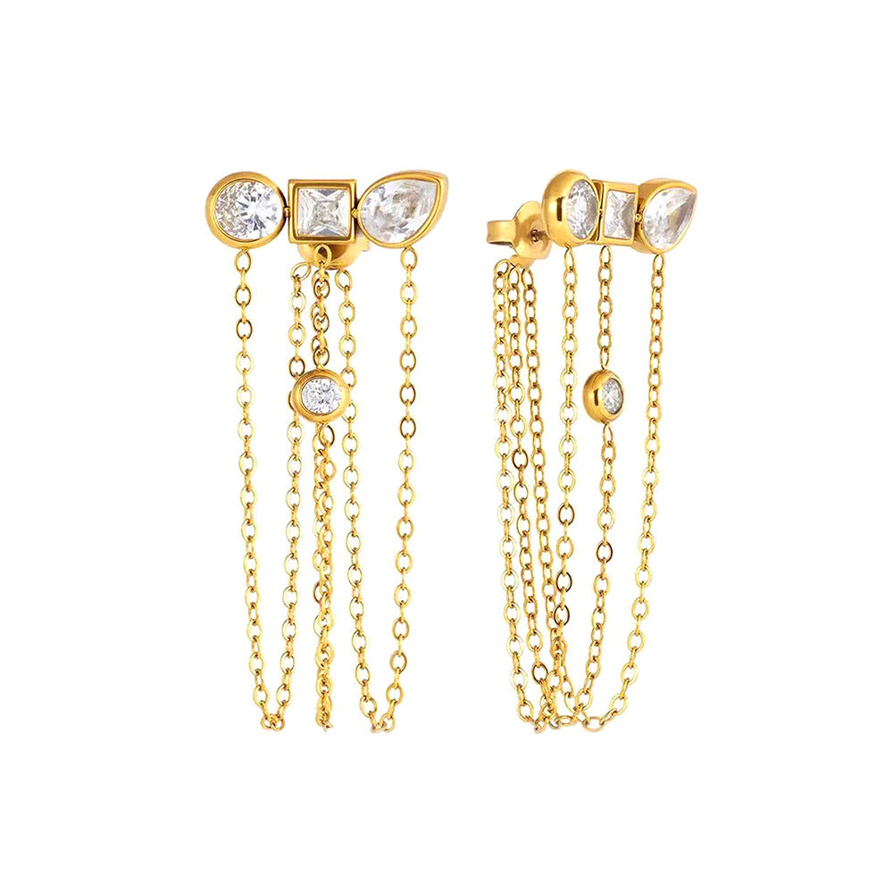 Luxury Triple Chain Gold Plated CZ Copper Drop Earrings Wholesale
