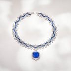 Designer Royal Blue Wave Silver CZ Anti Tarnish Copper Necklace Bulk