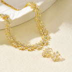 Luxury White Floral Gold Plated CZ Copper Necklace Earring Set Bulk