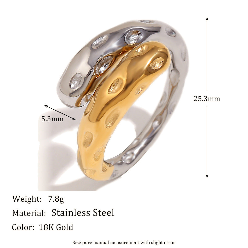 Beaten Finish Tow Tone Gold Silver Stainless Steel Free Size Ring Bulk