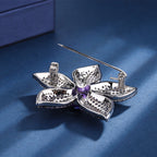 Five Petal Floral Silver Plated CZ Copper Anti Tarnish Brooch Wholesale