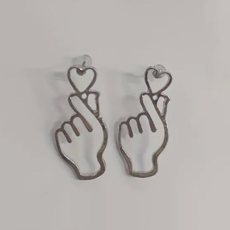 Hand Heart Black Silver 18K Gold Anti Tarnish Dangler Earring Bulk