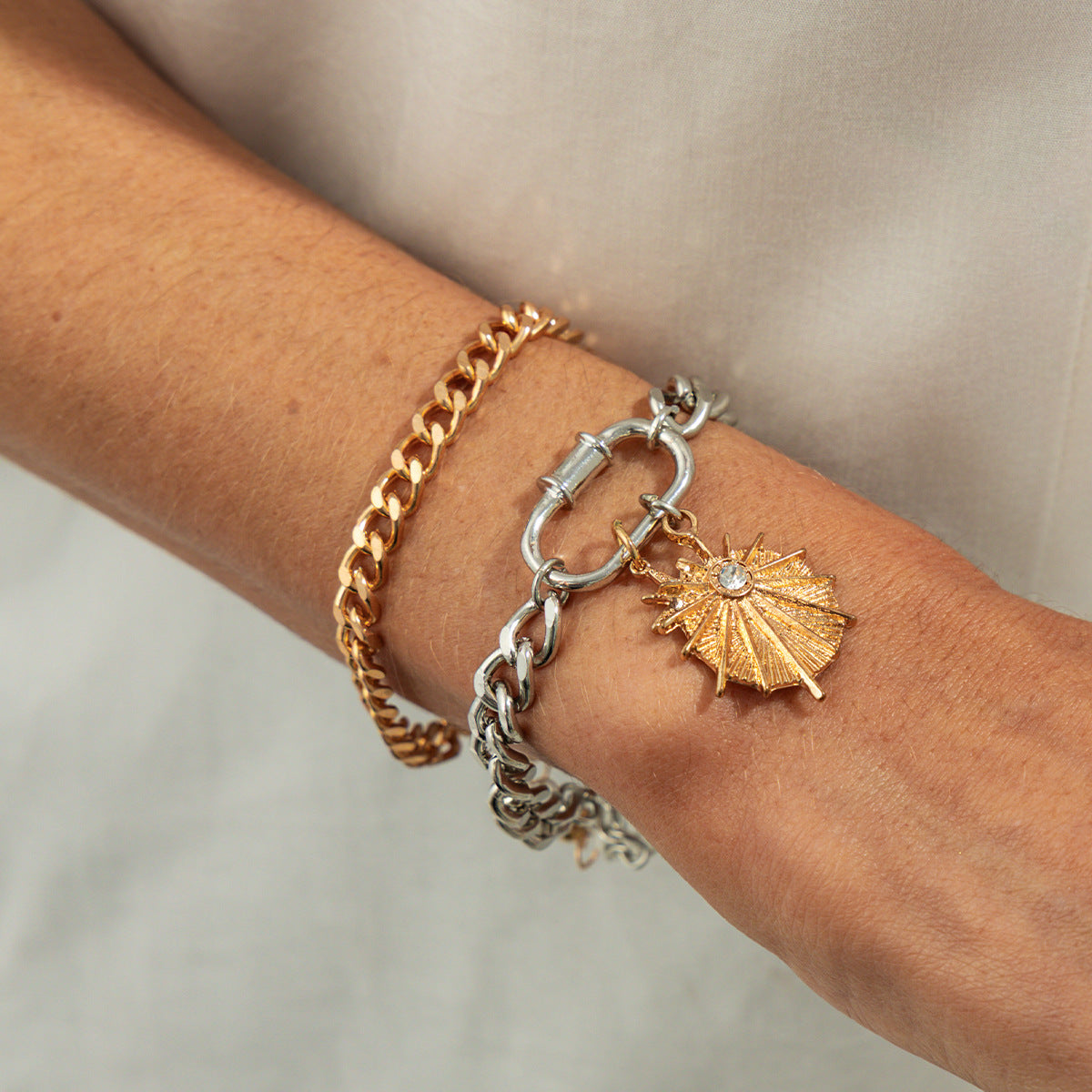 Sun Charm Dual Tone Chain Gold Silver Plated Bracelet For Women Bulk