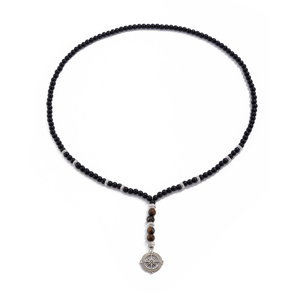 Black Brown Beads Anchor Wheel Silver Long Necklace Chain Men Bulk