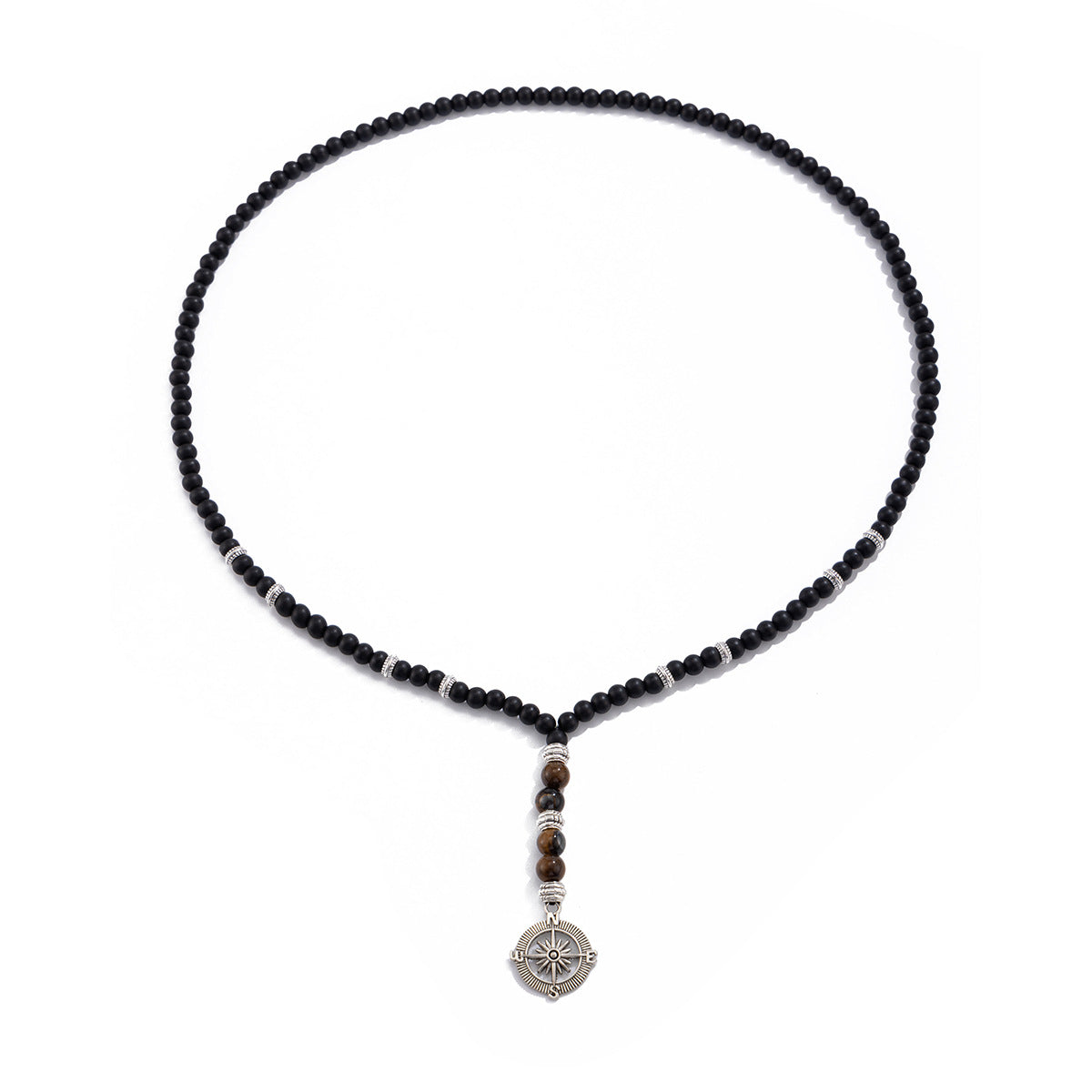 Black Brown Beads Anchor Wheel Silver Long Necklace Chain Men Bulk