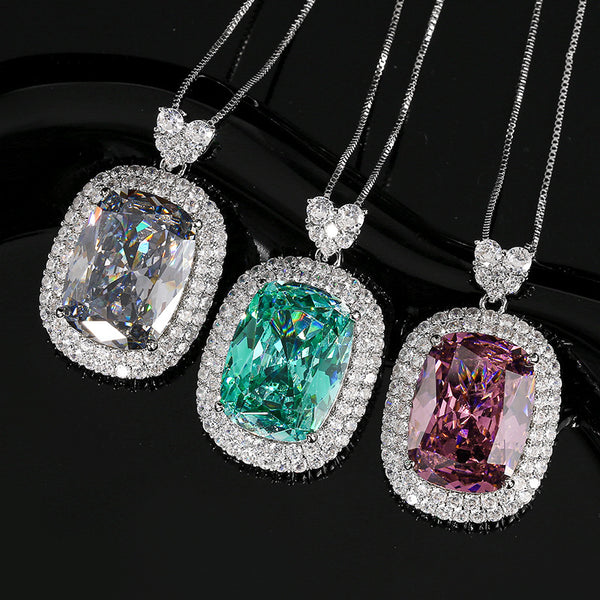 Premium Emerald Shape Silver CZ Anti Tarnish Copper Pendant Chain Bulk Main image