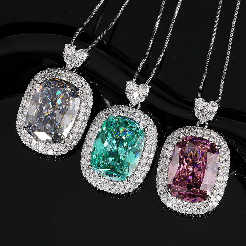 Premium Emerald Shape Silver CZ Anti Tarnish Copper Pendant Chain Bulk Main image