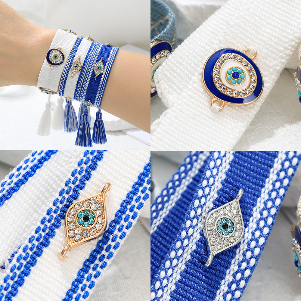 Evil Eye Gold Silver Multicolor Thread Cotton Adjustable Bracelet Bulk