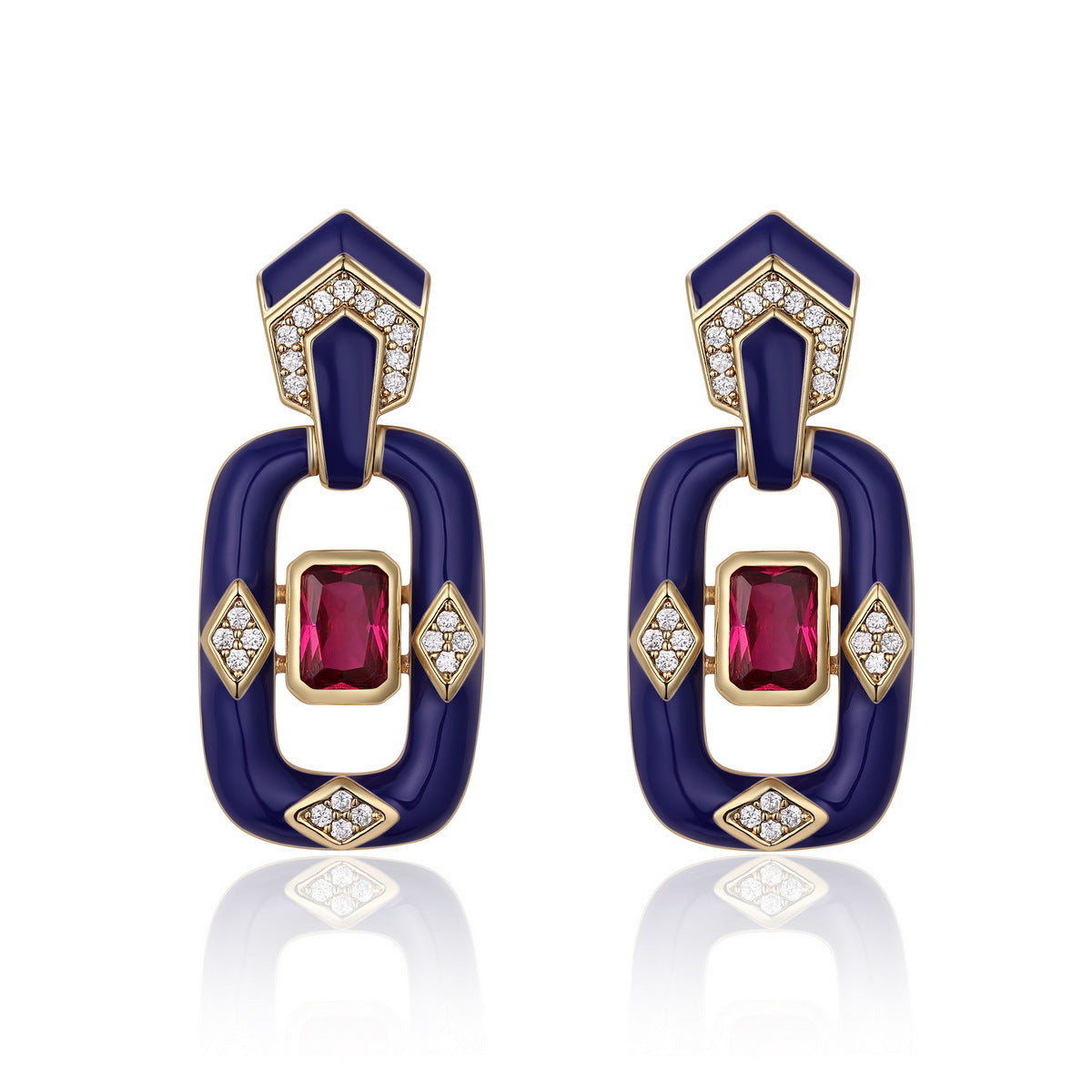 18K Gold Enamel Cubic Zirconia Anti Tarnish Dangler Earring Women Bulk Main image