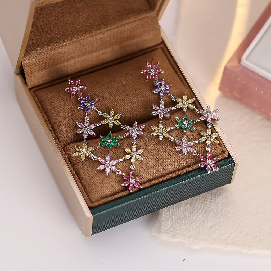 Multi Color Floral Silver CZ Anti Tarnish Copper Dangler Earrings Bulk