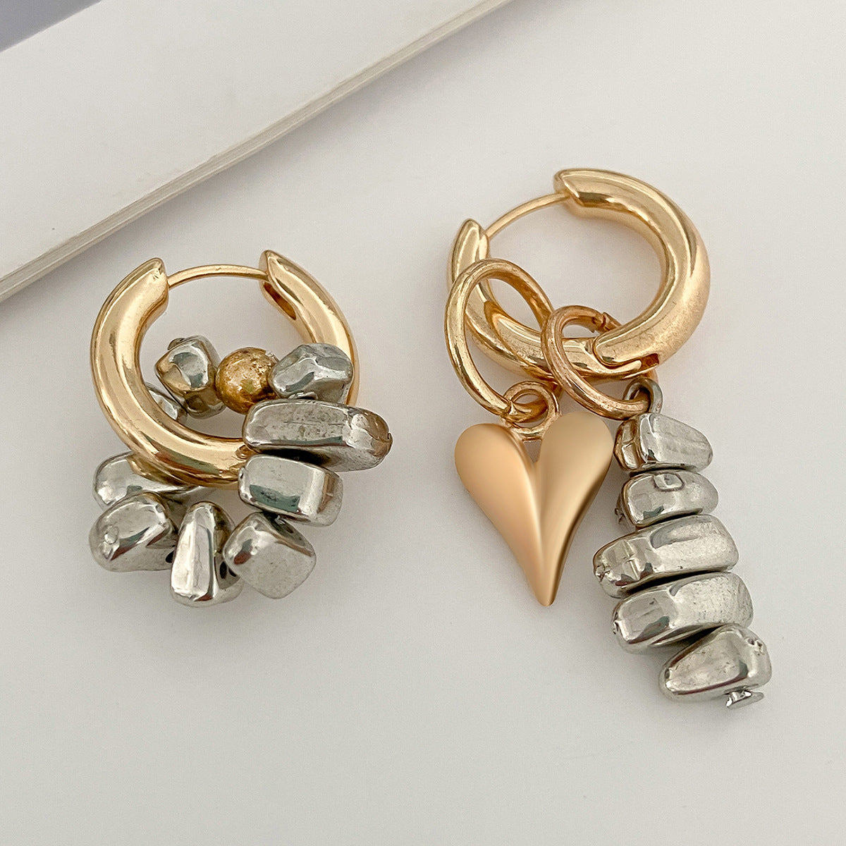 Heart Party Wear Dual Tone Gold Silver Plated Alloy Hoop Earrings Bulk