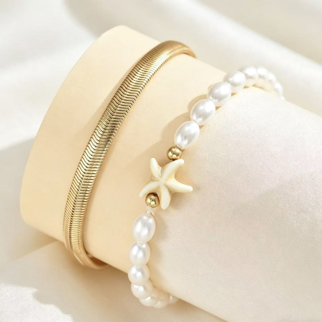 White Gold Starfish Pearl Anklets For Women Bulk