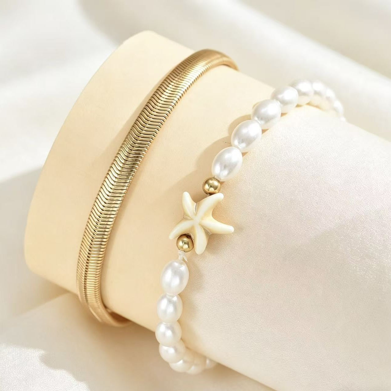 White Gold Starfish Pearl Anklets For Women Bulk