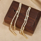 Luxury Double Line Tassel Gold CZ Stainless Steel Drop Earrings Bulk