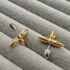 Two Tone Leaf Clover 18K Gold Silver Anti Tarnish Stud Earring Bulk