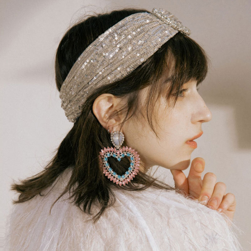 Heart Silver Pink Blue Crystal Cubic Zirconia Dangler Earring Bulk