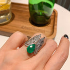 Feather Green Silver Anti Tarnish Free Size Ring For Women Bulk