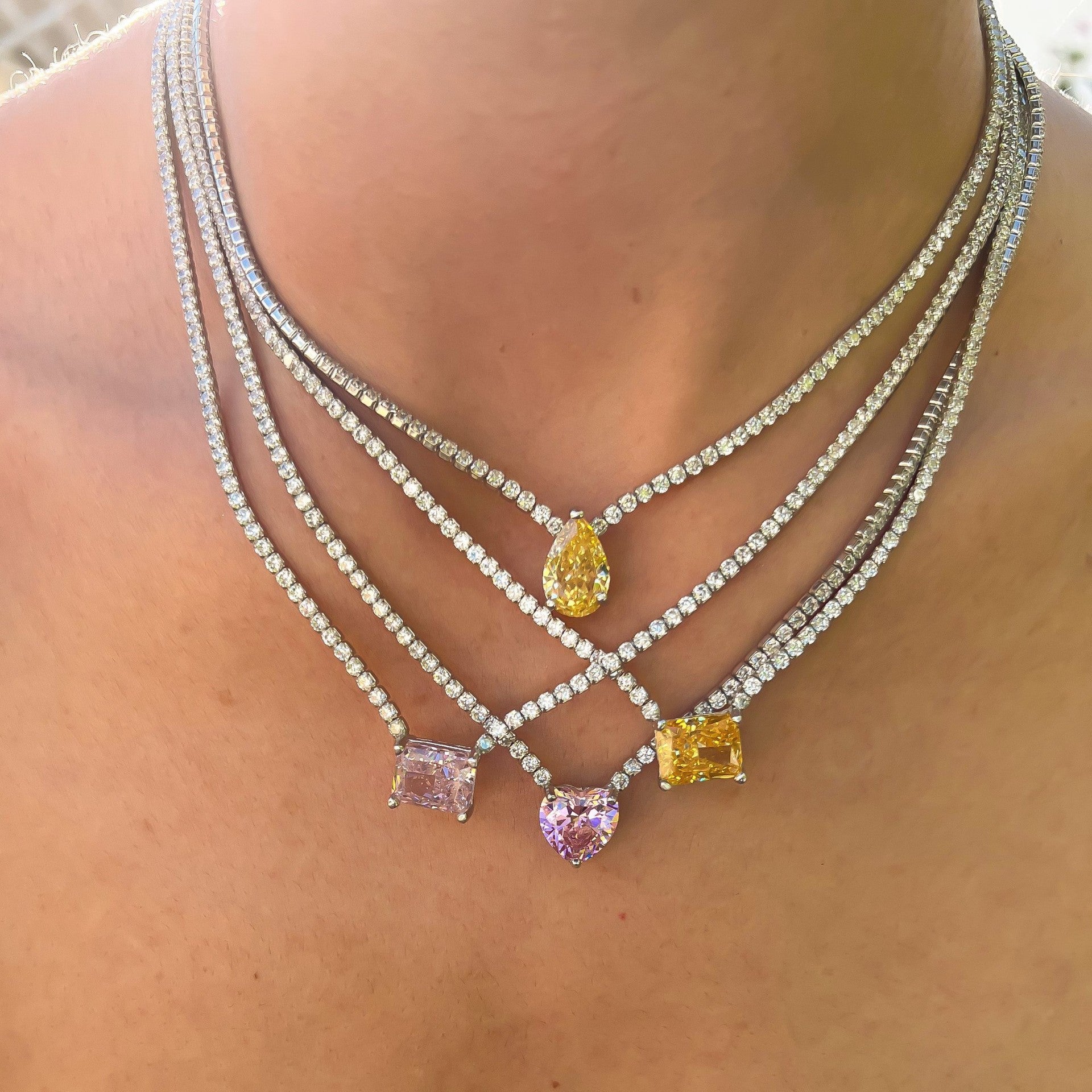 Drop Solitaire Silver Yellow Cubic Zirconia Crystal Stainless Steel Anti Tarnish Necklace Chain For Women Secondary image