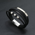 Rope Ring Black Brown Stainless Steel Multi Layer Wrist Band Id Leather Bracelet For Men
