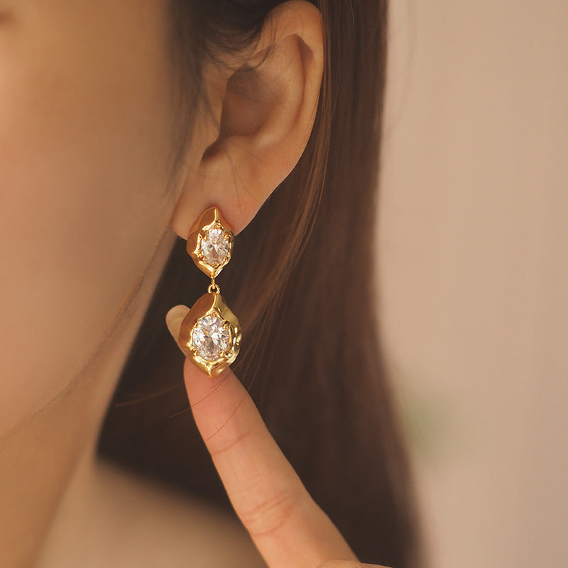 Designer Organic Shape Gold CZ Anti Tarnish Copper Drop Earrings Bulk Secondary image