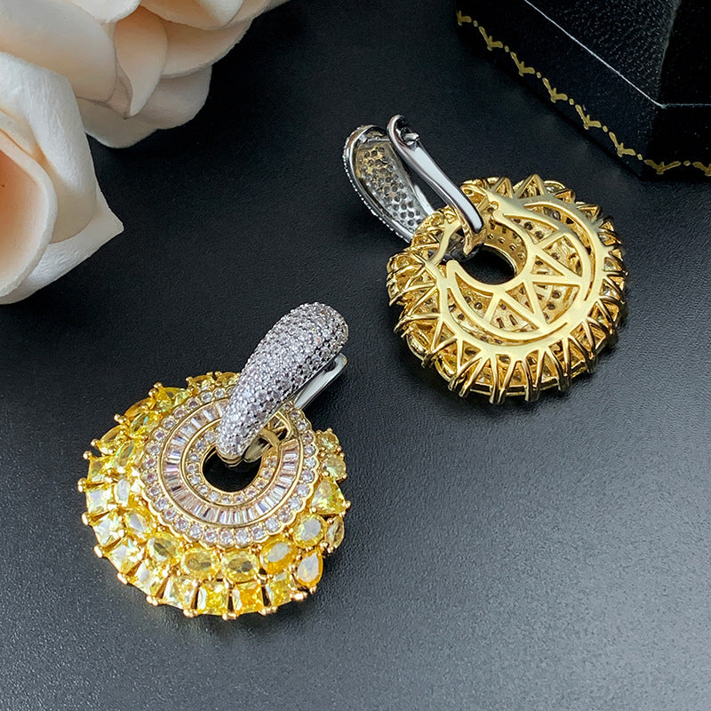 Baguette Yellow Silver Cubic Zirconia Crystal Anti Tarnish Hoop Dangler Earring For Women