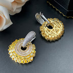 Baguette Yellow Silver Cubic Zirconia Crystal Anti Tarnish Hoop Dangler Earring For Women