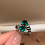 Drop Emerald Green Solitaire Black CZ Silver Anti Tarnish Ring Bulk