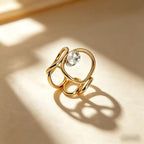 Gold Silver Geometric Loop Cubic Zirconia CopperAdjustable Ring Women Bulk