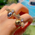 Luxury Bee Design Gold Silver Plated CZ Copper Adjustable Fancy Ring Bulk