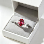 Luxury Oval Ruby Red Silver Plated CZ Solitaire Ring For Women Bulk