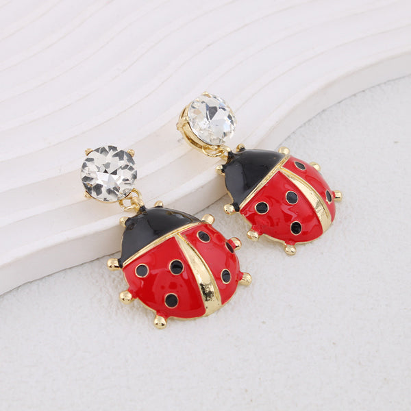 Ladybug Red Black 18K Gold Cubic Zirconia Drop Earring For Women Bulk Main image