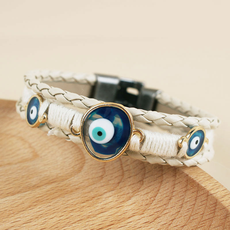 Evil Eye Multi Layer Blue Brown Anti Tarnish Wrist Band Leather Bracelet For Woman Men Main image