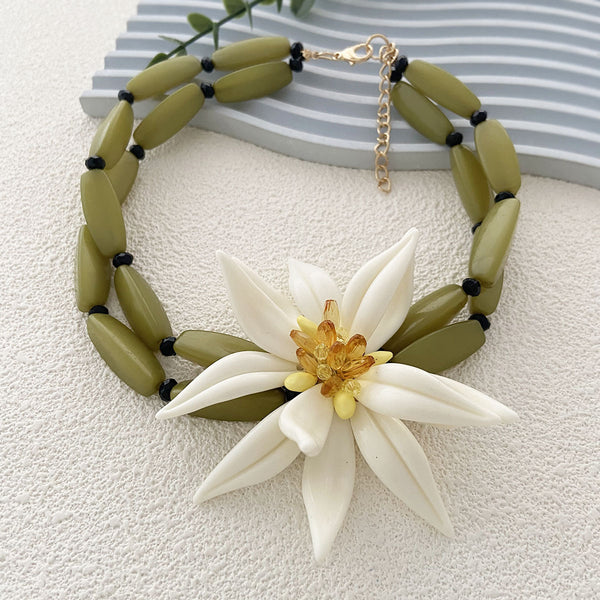 Multi Color Choker Choker Flower Gold Plated Resin Necklace For Women Bulk Main image