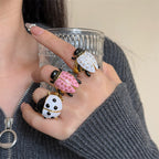 Beetle Black Pink Enamel Crystal Free Size Ring For Women Bulk