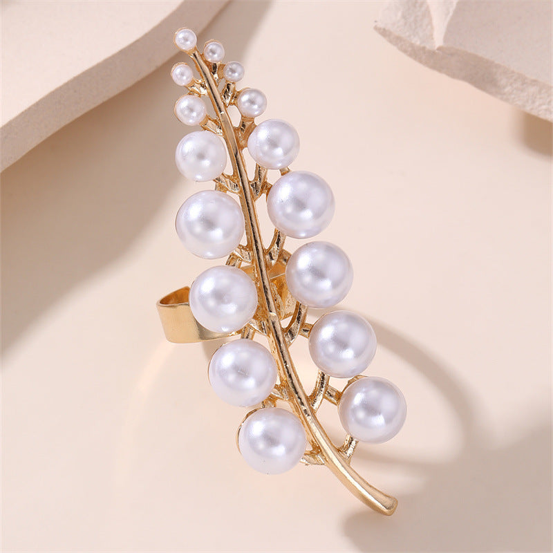 Leaf Pearl 18K Gold White Anti Tarnish Adjustable Ring For Women Bulk
