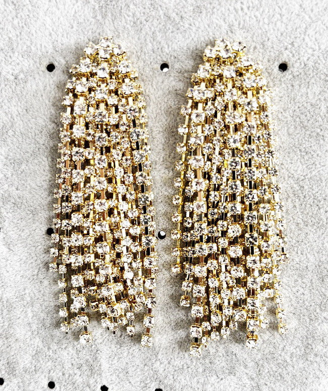 18K Gold Silver Rhinestone Dangler Chandelier Tassel Earring Bulk